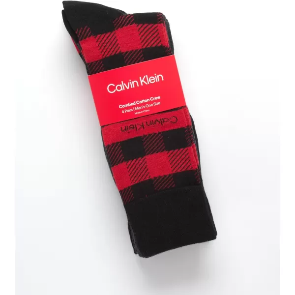 Calvin Klein Mens Dress Socks  Cotton Blend Crew Socks Patterns and Solids 4 PackRed Multi