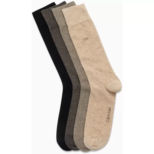 Calvin Klein Mens Dress Socks  Cotton Blend Crew Socks Patterns and Solids 4 PackTan