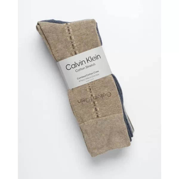 Calvin Klein Mens Dress Socks  Cotton Blend Crew Socks Patterns and Solids 4 PackWheat Assorted