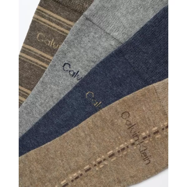 Calvin Klein Mens Dress Socks  Cotton Blend Crew Socks Patterns and Solids 4 PackWheat Assorted