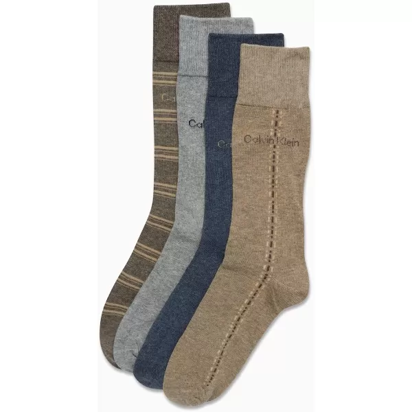 Calvin Klein Mens Dress Socks  Cotton Blend Crew Socks Patterns and Solids 4 PackWheat Assorted