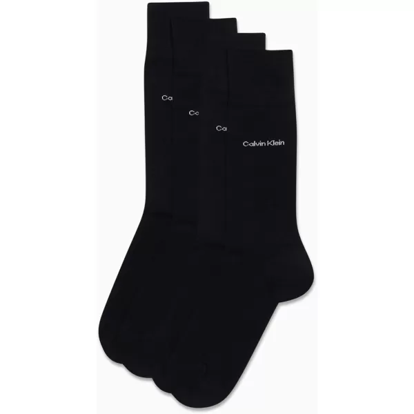 Calvin Klein Mens Dress Socks  Cotton Blend Crew Striped Socks 4 PackAll Black