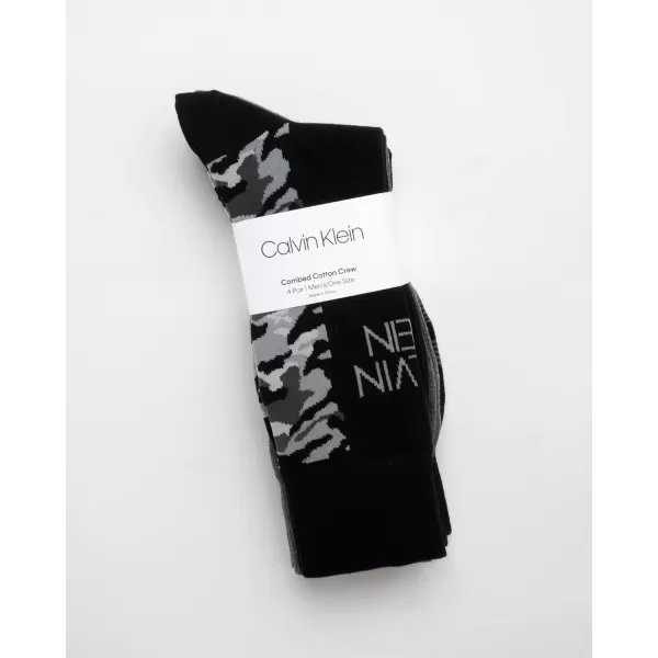 Calvin Klein Mens Dress Socks  Cotton Blend Crew Striped Socks 4 PackBlack Assorted