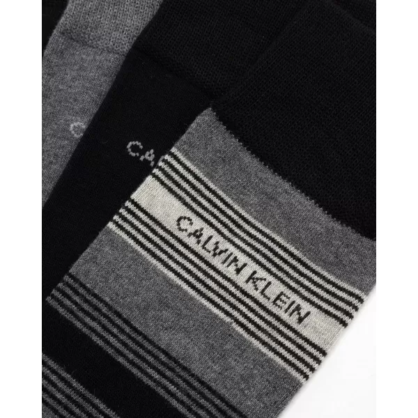 Calvin Klein Mens Dress Socks  Cotton Blend Crew Striped Socks 4 PackBlack Assorted