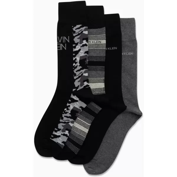 Calvin Klein Mens Dress Socks  Cotton Blend Crew Striped Socks 4 PackBlack Assorted