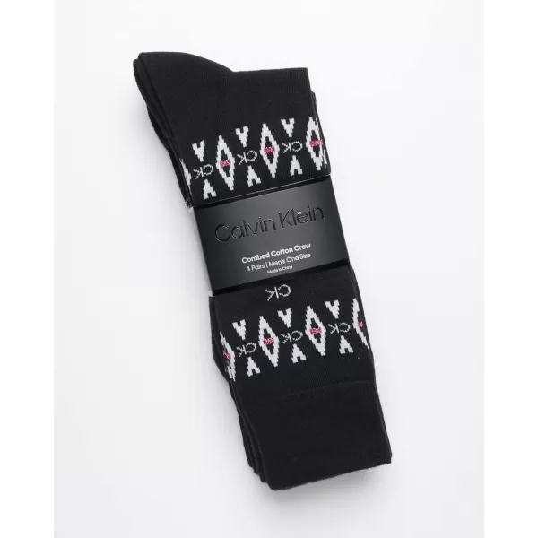 Calvin Klein Mens Dress Socks  Cotton Blend Crew Striped Socks 4 PackBlack Diamond