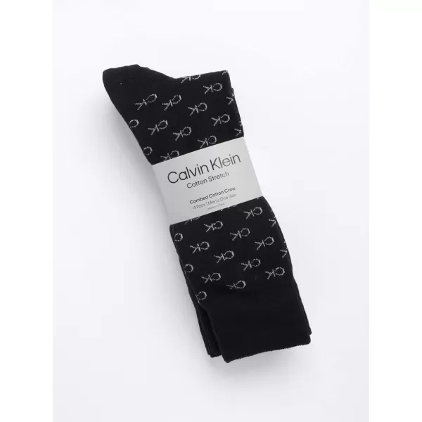 Calvin Klein Mens Dress Socks  Cotton Blend Crew Striped Socks 4 PackBlack Logo
