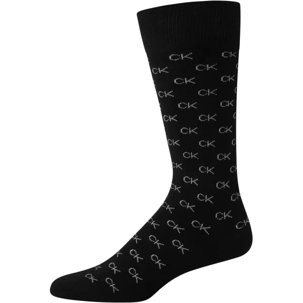 Calvin Klein Mens Dress Socks  Cotton Blend Crew Striped Socks 4 PackBlack Logo