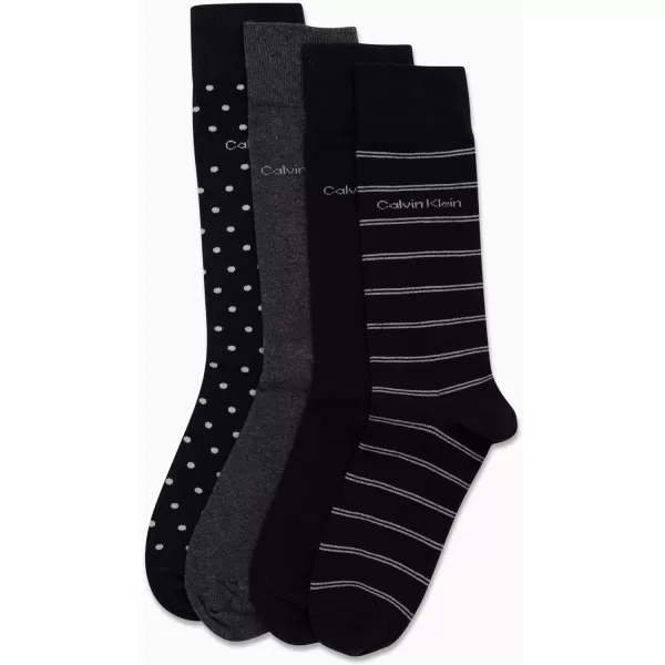 Calvin Klein Mens Dress Socks  Cotton Blend Crew Striped Socks 4 PackBlack Pattern