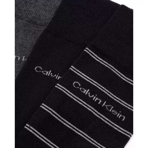 Calvin Klein Mens Dress Socks  Cotton Blend Crew Striped Socks 4 PackBlack Pattern