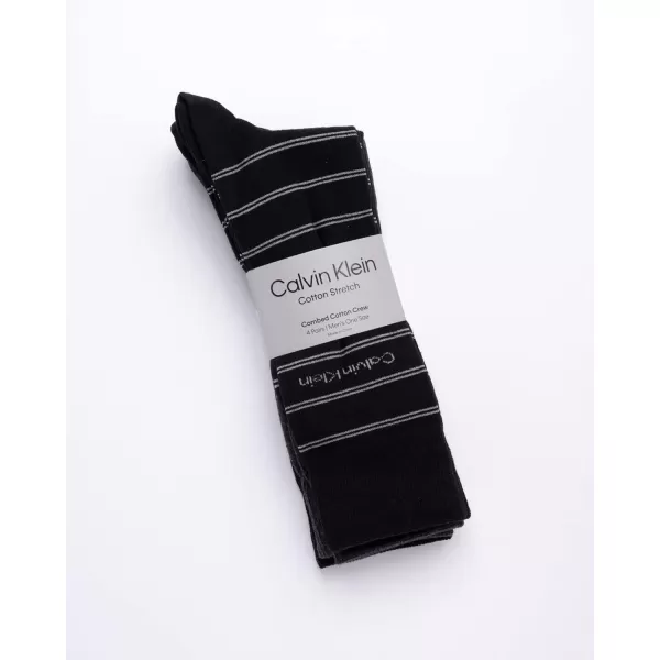 Calvin Klein Mens Dress Socks  Cotton Blend Crew Striped Socks 4 PackBlack Pattern