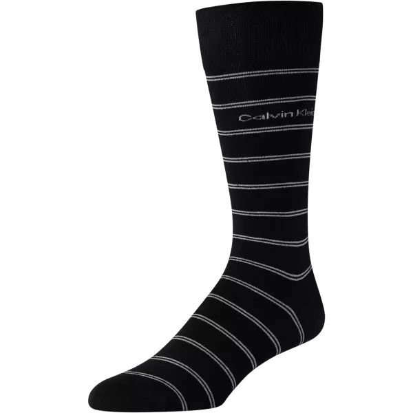 Calvin Klein Mens Dress Socks  Cotton Blend Crew Striped Socks 4 PackBlack Pattern