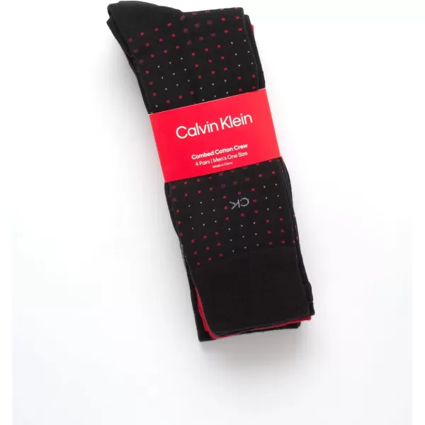 Calvin Klein Mens Dress Socks  Cotton Blend Crew Striped Socks 4 PackBlackRed