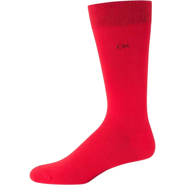 Calvin Klein Mens Dress Socks  Cotton Blend Crew Striped Socks 4 PackBlackRed