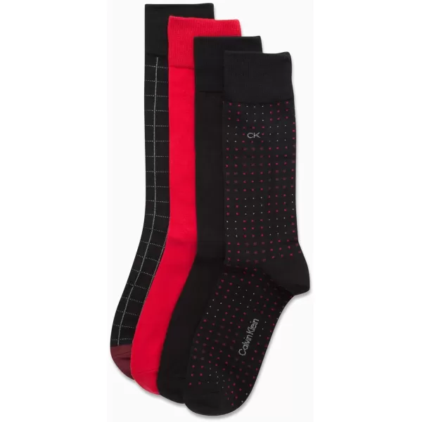 Calvin Klein Mens Dress Socks  Cotton Blend Crew Striped Socks 4 PackBlackRed