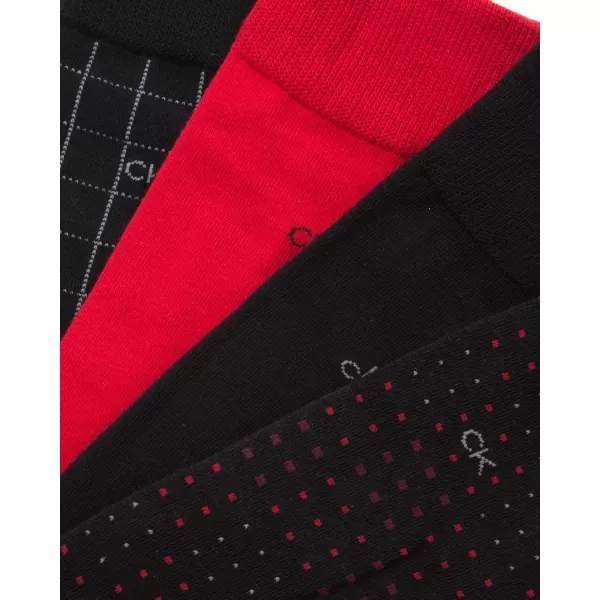 Calvin Klein Mens Dress Socks  Cotton Blend Crew Striped Socks 4 PackBlackRed