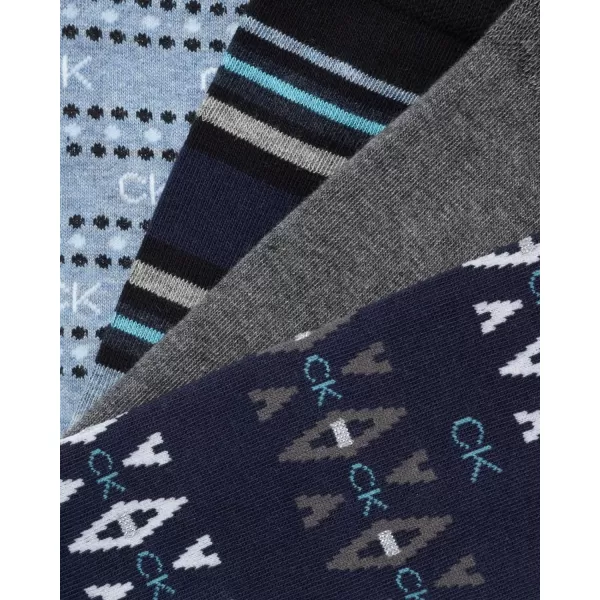 Calvin Klein Mens Dress Socks  Cotton Blend Crew Striped Socks 4 PackBlue Diamond