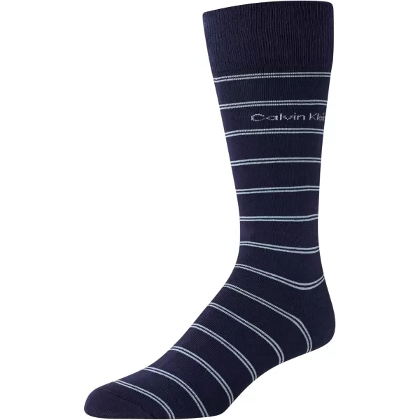 Calvin Klein Mens Dress Socks  Cotton Blend Crew Striped Socks 4 PackBlue Pattern