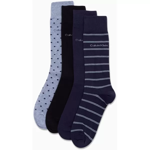 Calvin Klein Mens Dress Socks  Cotton Blend Crew Striped Socks 4 PackBlue Pattern