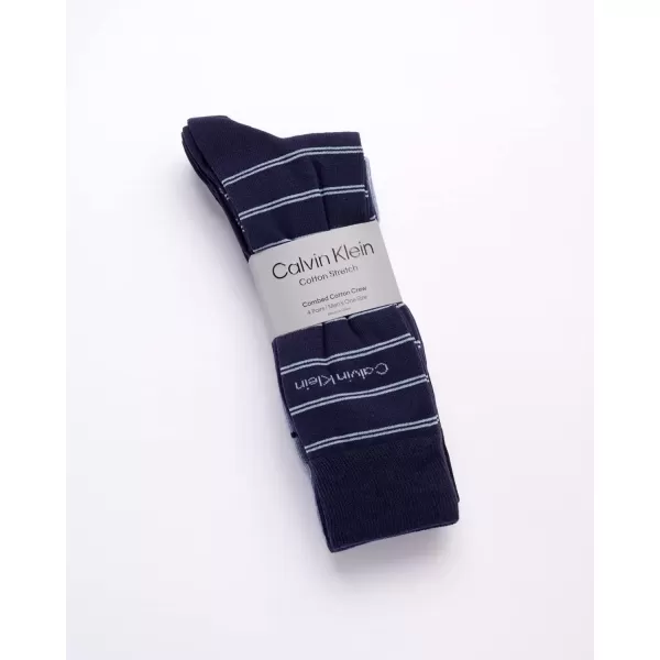 Calvin Klein Mens Dress Socks  Cotton Blend Crew Striped Socks 4 PackBlue Pattern