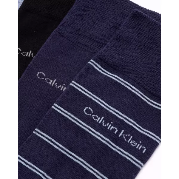 Calvin Klein Mens Dress Socks  Cotton Blend Crew Striped Socks 4 PackBlue Pattern