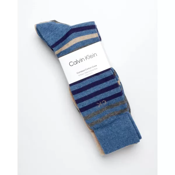 Calvin Klein Mens Dress Socks  Cotton Blend Crew Striped Socks 4 PackDenim Assorted