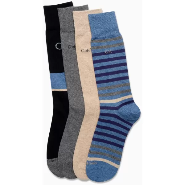 Calvin Klein Mens Dress Socks  Cotton Blend Crew Striped Socks 4 PackDenim Assorted