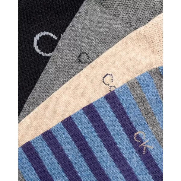 Calvin Klein Mens Dress Socks  Cotton Blend Crew Striped Socks 4 PackDenim Assorted