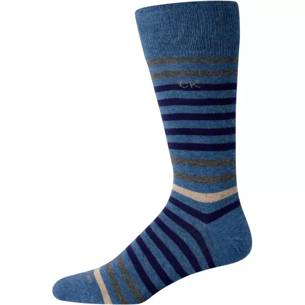 Calvin Klein Mens Dress Socks  Cotton Blend Crew Striped Socks 4 PackDenim Assorted