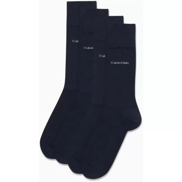 Calvin Klein Mens Dress Socks  Cotton Blend Crew Striped Socks 4 PackNavy