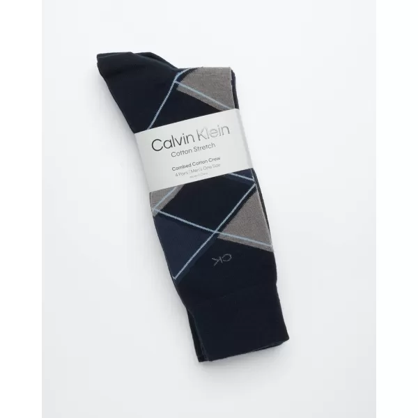 Calvin Klein Mens Dress Socks  Cotton Blend Crew Striped Socks 4 PackNavy Argyle