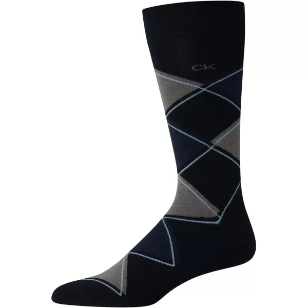 Calvin Klein Mens Dress Socks  Cotton Blend Crew Striped Socks 4 PackNavy Argyle