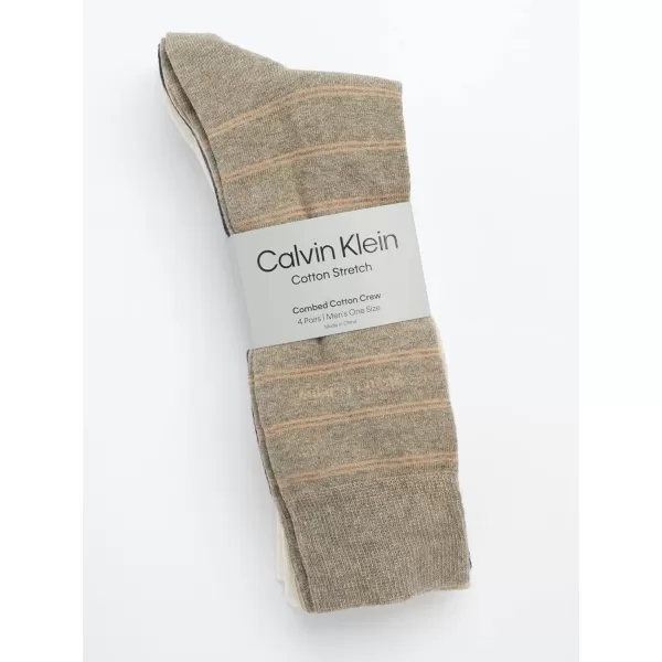 Calvin Klein Mens Dress Socks  Cotton Blend Crew Striped Socks 4 PackTan Stripe