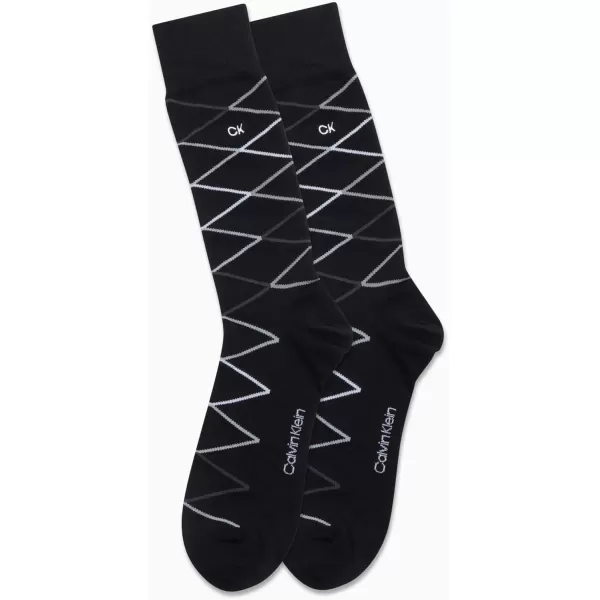 Calvin Klein Mens Dress Socks  Fine Egyptian Cotton Blend Dress Socks 2 PairBlack Diamond