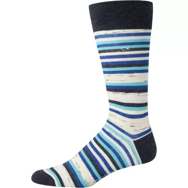 Calvin Klein Mens Dress Socks  Fine Egyptian Cotton Blend Dress Socks 2 PairBlue Stripe