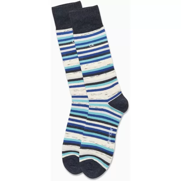 Calvin Klein Mens Dress Socks  Fine Egyptian Cotton Blend Dress Socks 2 PairBlue Stripe