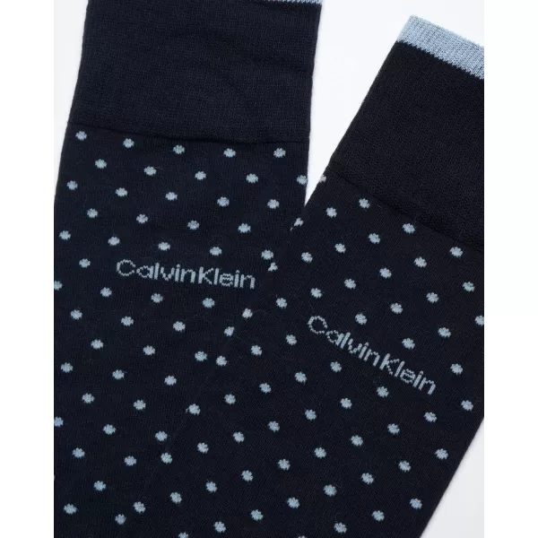 Calvin Klein Mens Dress Socks  Fine Egyptian Cotton Blend Dress Socks 2 PairNavy Pin Dot