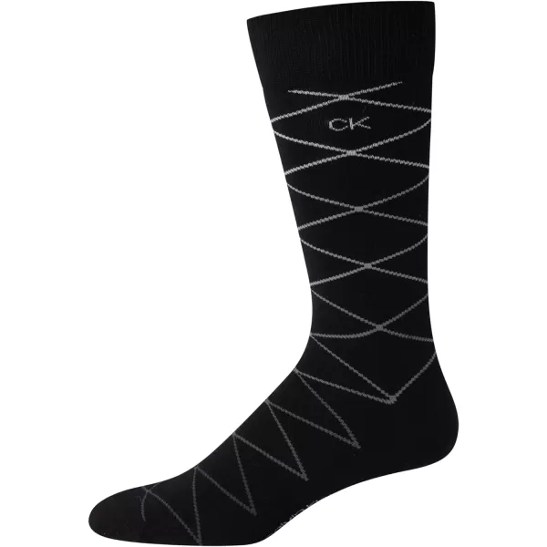 Calvin Klein Mens Dress Socks  Lightweight Cotton Blend Crew Socks 4 PackBlack Pattern