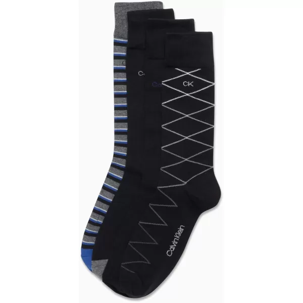 Calvin Klein Mens Dress Socks  Lightweight Cotton Blend Crew Socks 4 PackBlack Pattern