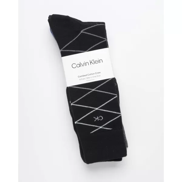 Calvin Klein Mens Dress Socks  Lightweight Cotton Blend Crew Socks 4 PackBlack Pattern