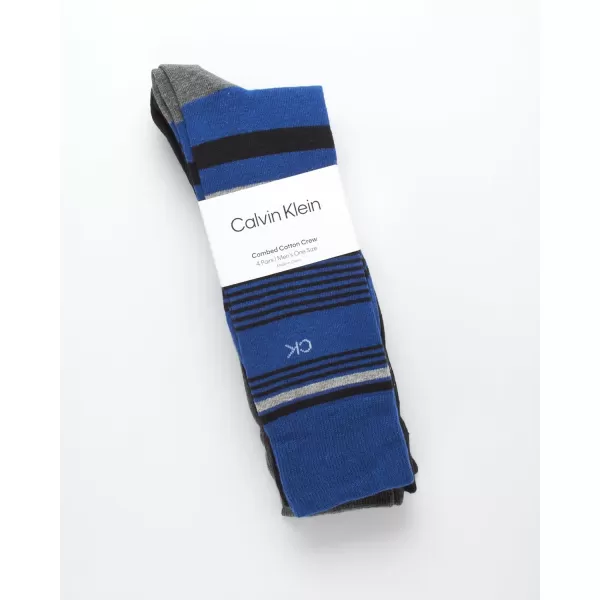 Calvin Klein Mens Dress Socks  Lightweight Cotton Blend Crew Socks 4 PackBlue Stripe Multi