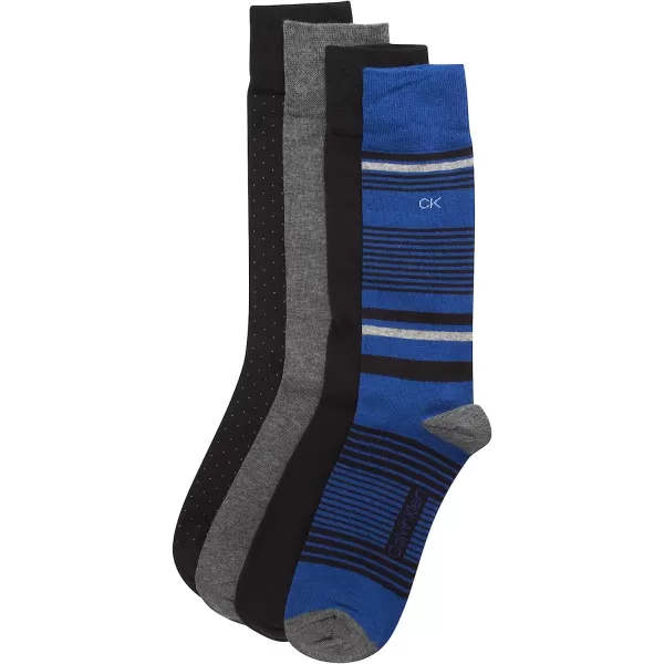 Calvin Klein Mens Dress Socks  Lightweight Cotton Blend Crew Socks 4 PackBlue Stripe Multi