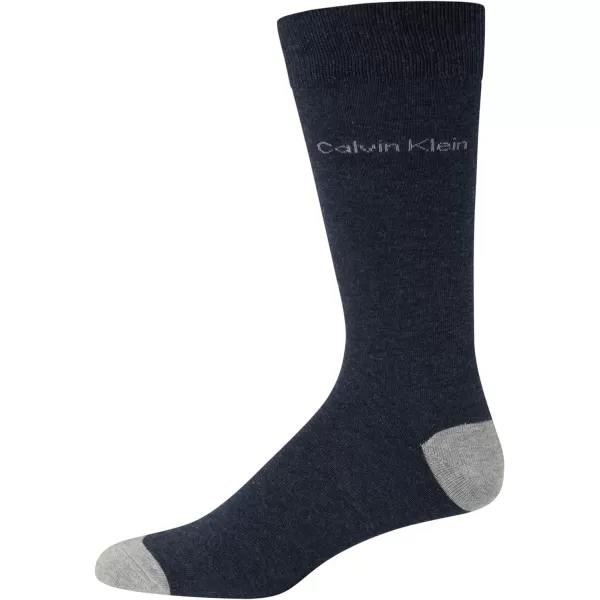 Calvin Klein Mens Dress Socks  Lightweight Cotton Blend Crew Socks 4 PackDark Denim Pattern