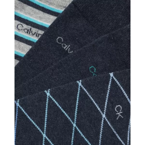 Calvin Klein Mens Dress Socks  Lightweight Cotton Blend Crew Socks 4 PackDark Denim Pattern