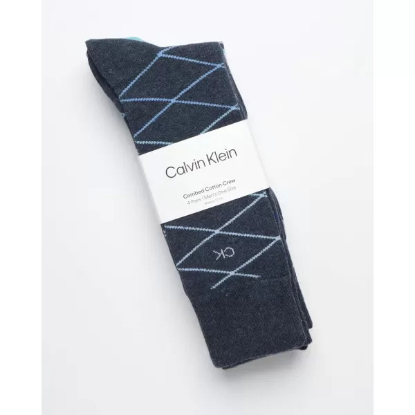 Calvin Klein Mens Dress Socks  Lightweight Cotton Blend Crew Socks 4 PackDark Denim Pattern