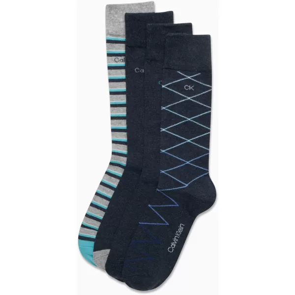 Calvin Klein Mens Dress Socks  Lightweight Cotton Blend Crew Socks 4 PackDark Denim Pattern