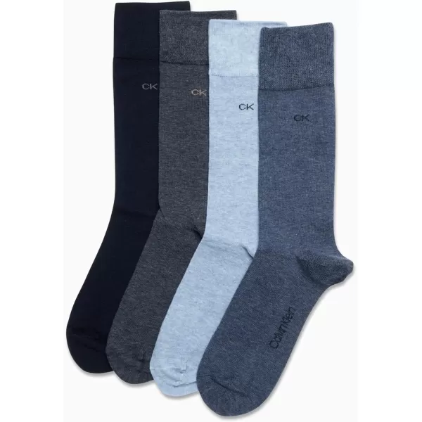 Calvin Klein Mens Dress Socks  Lightweight Cotton Blend Crew Socks 4 PackGrey Assorted