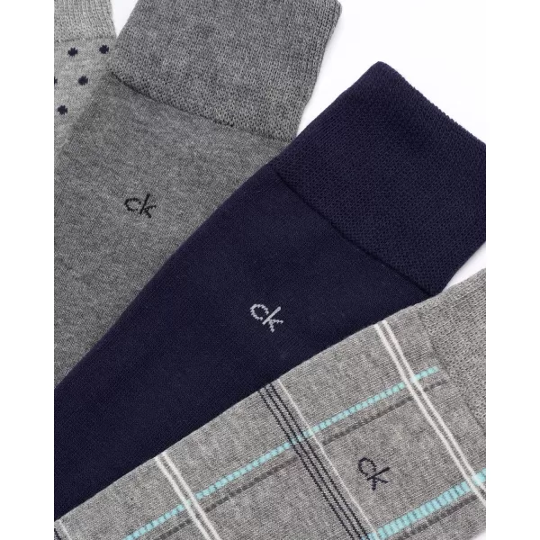 Calvin Klein Mens Dress Socks  Lightweight Cotton Blend Crew Socks 4 PackGrey Plaid