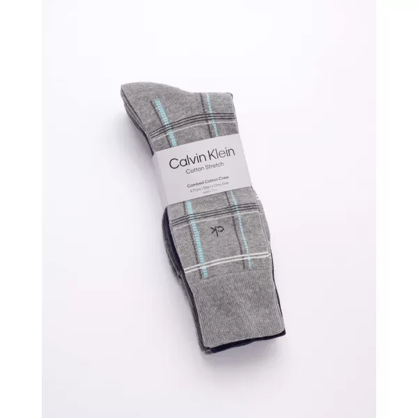 Calvin Klein Mens Dress Socks  Lightweight Cotton Blend Crew Socks 4 PackGrey Plaid