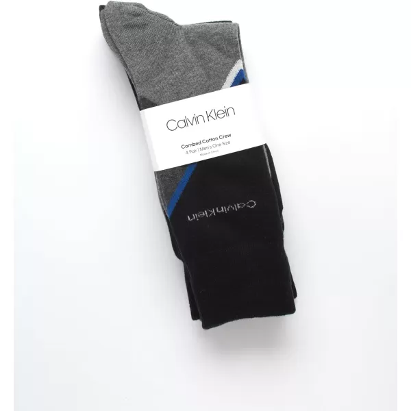 Calvin Klein Mens Dress Socks  Lightweight Cotton Blend Crew Socks 4 PackGreyBlue Multi